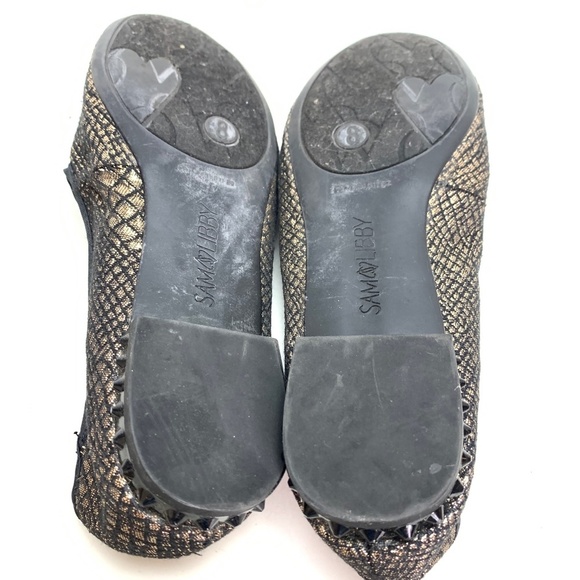 SAM & LIBBY EDELMAN Gold Black Loafers Flats sz 8 - Picture 13 of 16